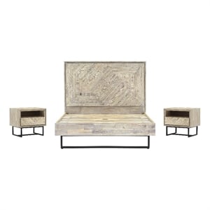 Armen Living Peridot 3-Piece Modern Wood Queen Bedroom Set in Natural