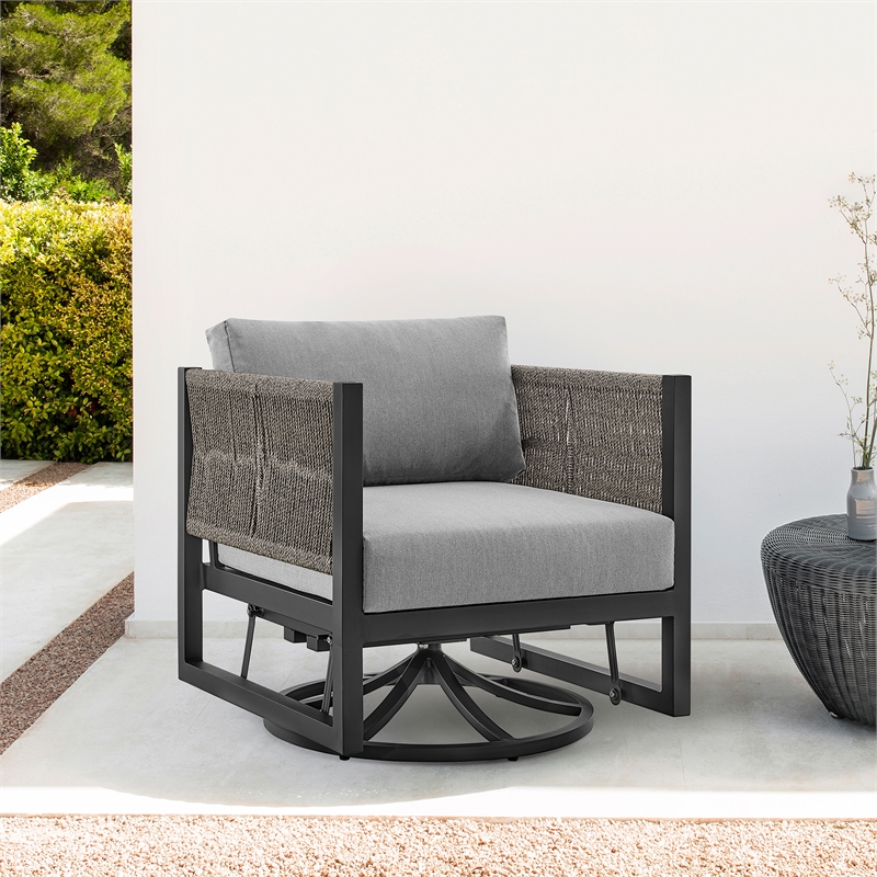 Armen Living Cuffay Aluminum Patio Swivel Glider Lounge Chair in Gray/Black