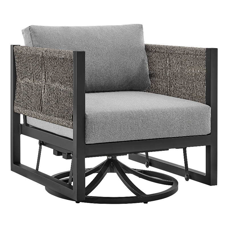 Armen Living Cuffay Aluminum Patio Swivel Glider Lounge Chair in Gray/Black