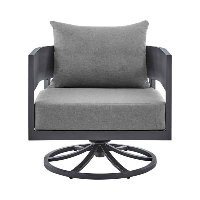 Armen Living Argiope Gray Aluminum Outdoor Patio Swivel Rocking Chair in Gray