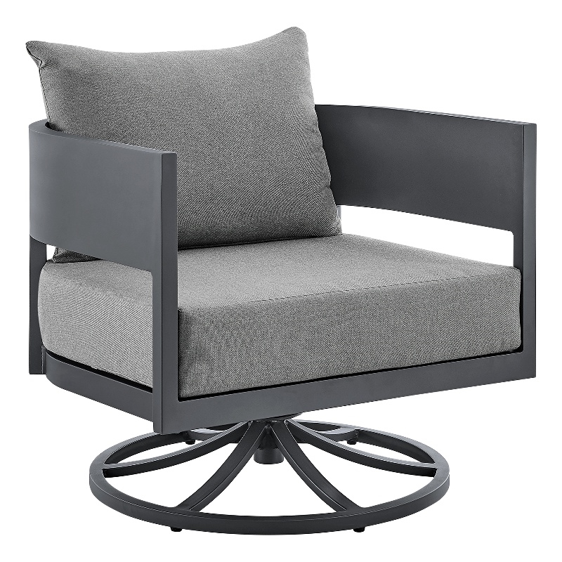 Armen Living Argiope Gray Aluminum Outdoor Patio Swivel Rocking Chair in Gray