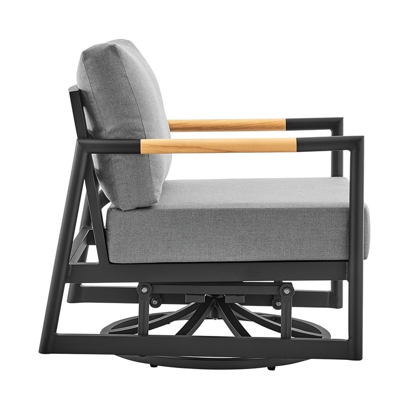 Armen Living Royal Aluminum Patio Swivel Glider Lounge Chair in Gray/Black