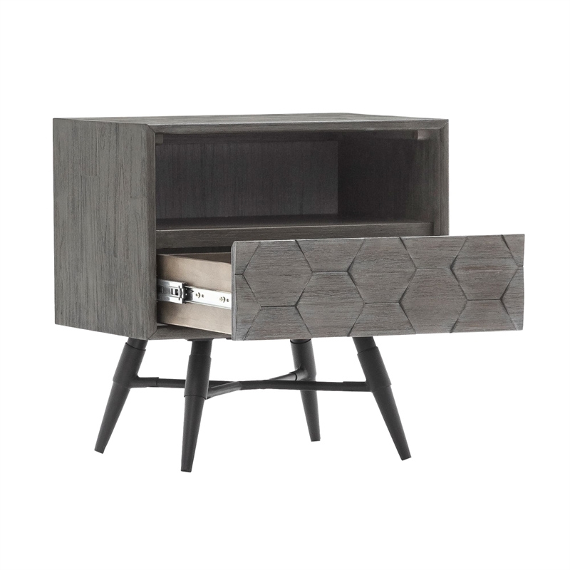 Armen Living Makena 1-Drawer Modern Wood Nightstand in Gray/Black