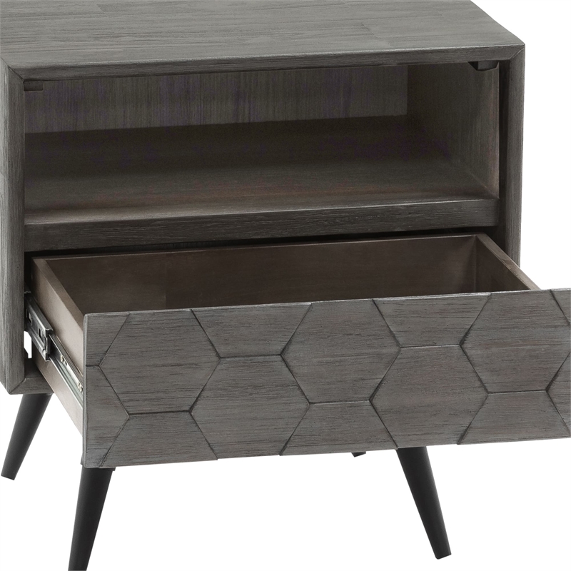 Armen Living Makena 1-Drawer Modern Wood Nightstand in Gray/Black