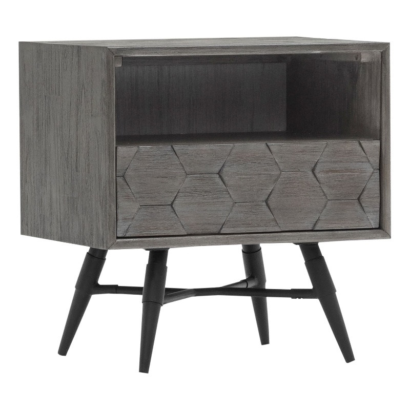 Armen Living Makena 1-Drawer Modern Wood Nightstand in Gray/Black