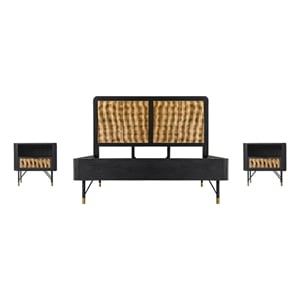 Armen Living Saratoga 3-Piece Modern Wood Queen Bedroom Set in Black