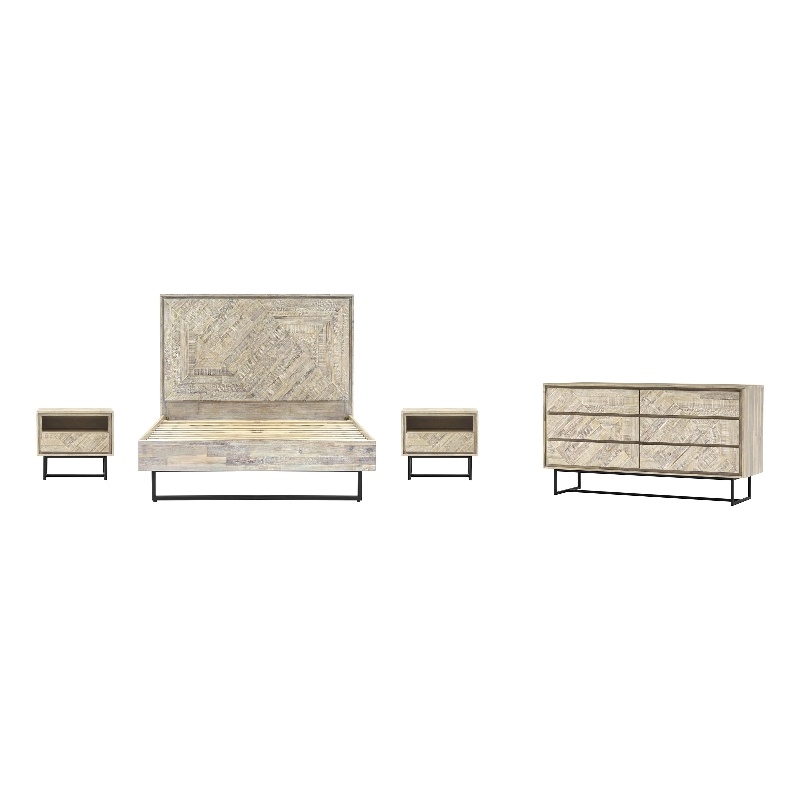 Armen Living Peridot 4-Piece Modern Wood Queen Bedroom Set in Natural