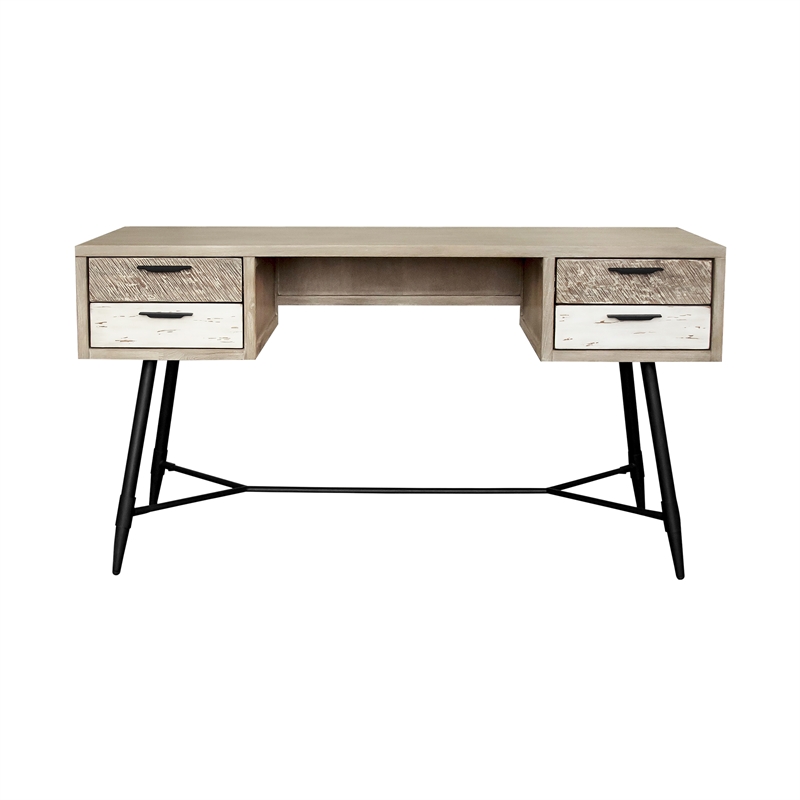 Armen Living Bridges 4-Drawer Modern Wood Desk in Natural/Gray