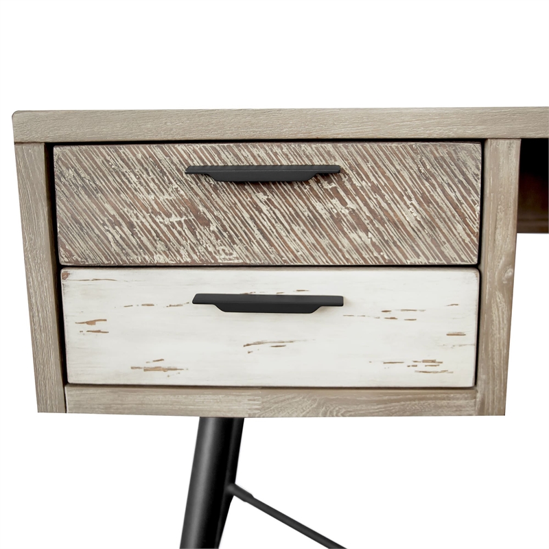 Armen Living Bridges 4-Drawer Modern Wood Desk in Natural/Gray