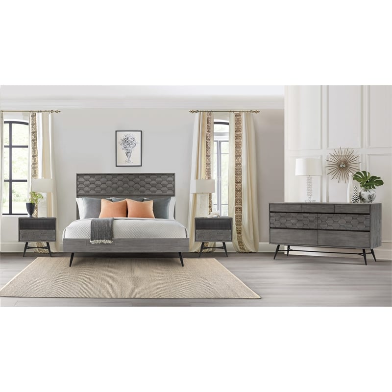 Armen Living Makena Modern Wood Queen Platform Bed Frame in Gray