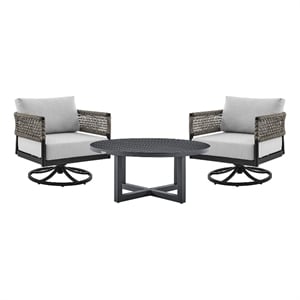 Armen Living Felicia and Argiope 3PC Fabric Outdoor Swivel Set in Gray/Black