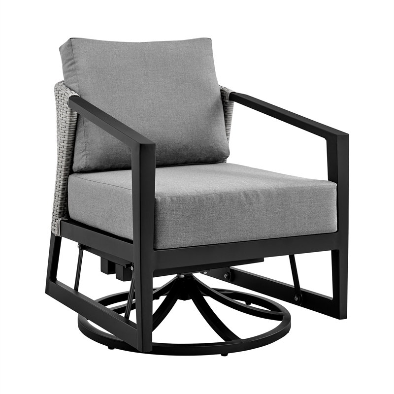 Armen Living Aileen 3PC Outdoor Fabric Patio Swivel Seating Set in Gray/Black