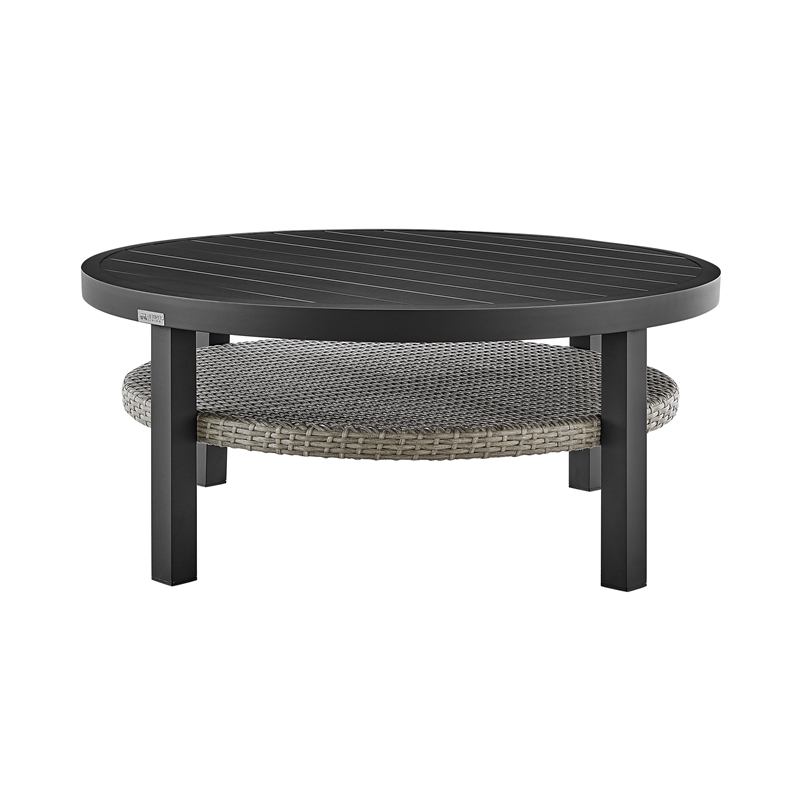 Armen Living Aileen 3PC Outdoor Fabric Patio Swivel Seating Set in Gray/Black
