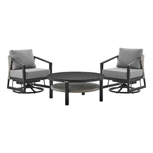 Armen Living Aileen 3PC Outdoor Fabric Patio Swivel Seating Set in Gray/Black