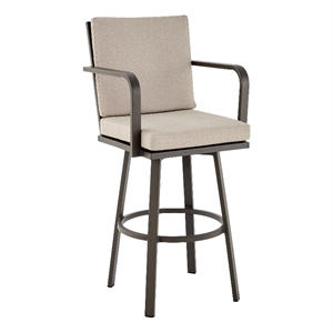 Armen Living Don 30&quot Aluminum & Fabric Outdoor Patio Bar Stool in Brown/Beige