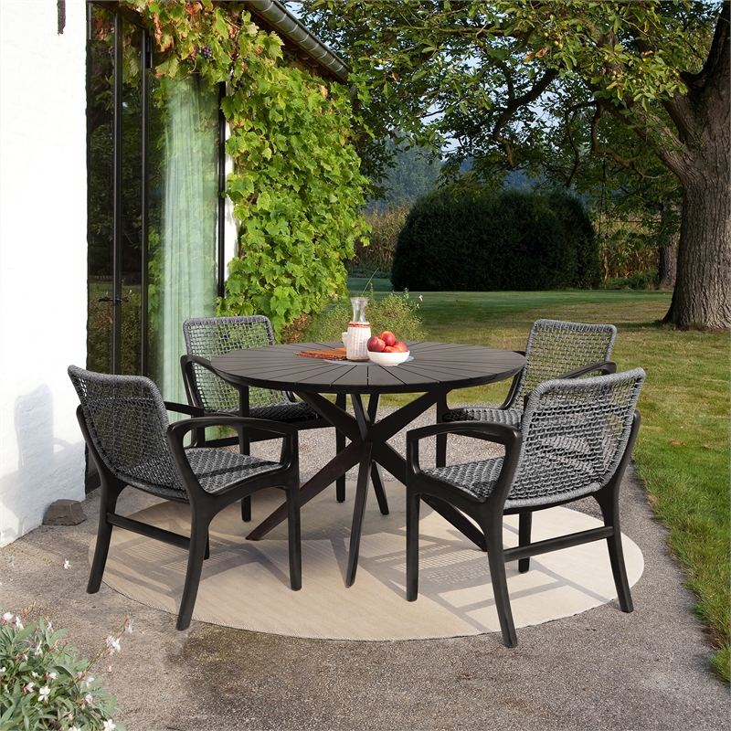 Armen Living Sachi and Brighton 5-Piece Wood Dining Set in Dark Wood/Gray