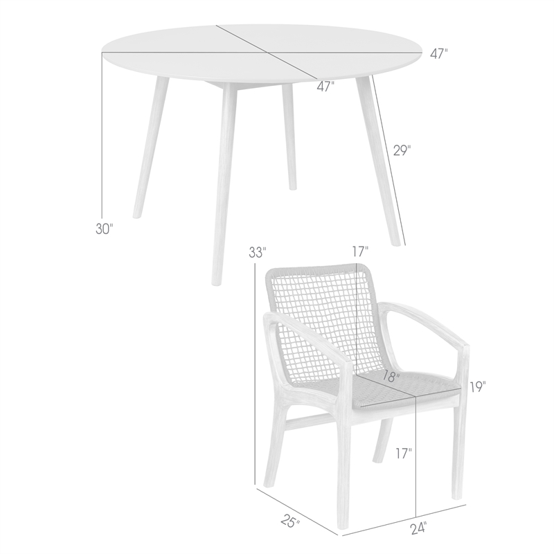Armen Living Sachi and Brighton 5-Piece Wood Dining Set in Dark Wood/Gray