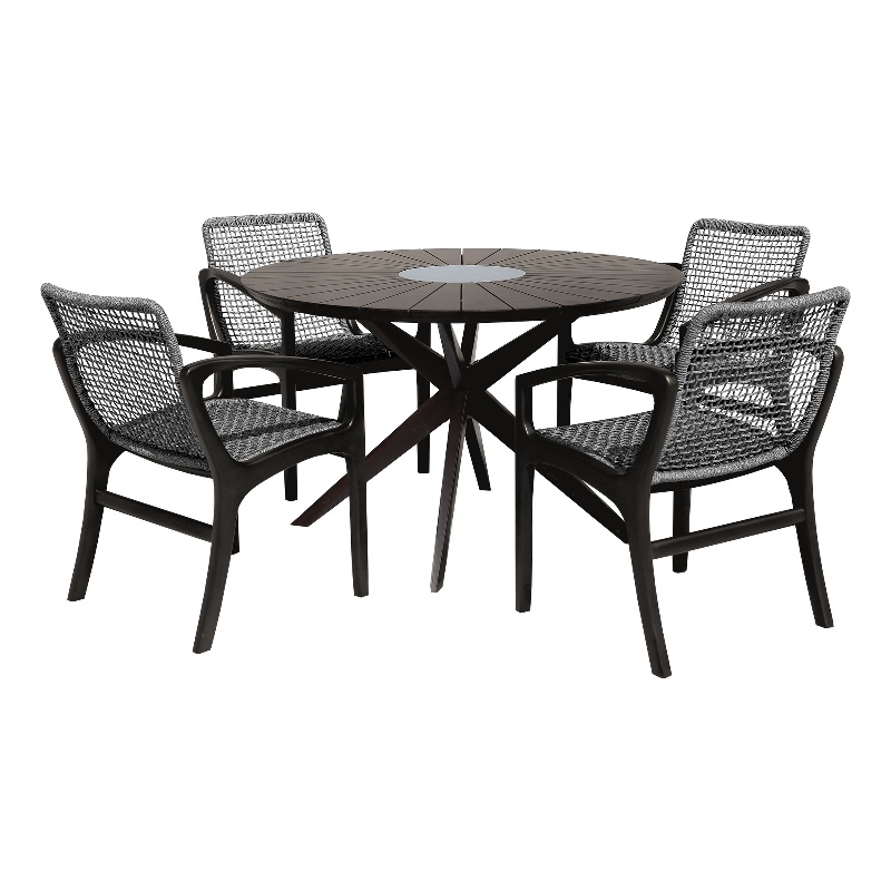 Armen Living Sachi and Brighton 5-Piece Wood Dining Set in Dark Wood/Gray