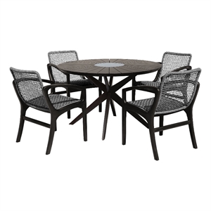Armen Living Sachi and Brighton 5-Piece Wood Dining Set in Dark Wood/Gray