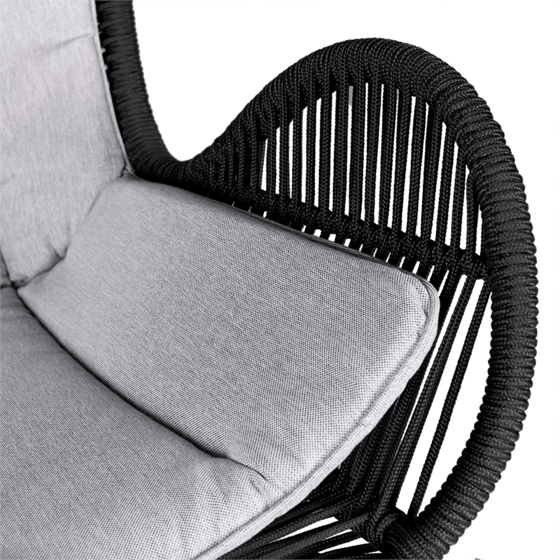 Armen Living Fanny Wood & Rope Outdoor Patio Rocking Chair in Natural/Charcoal
