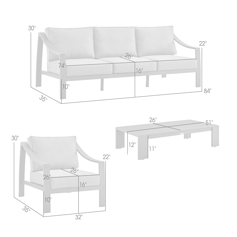 Armen Living Mongo 4-Piece Aluminum Outdoor Patio Furniture Set in Brown/Beige