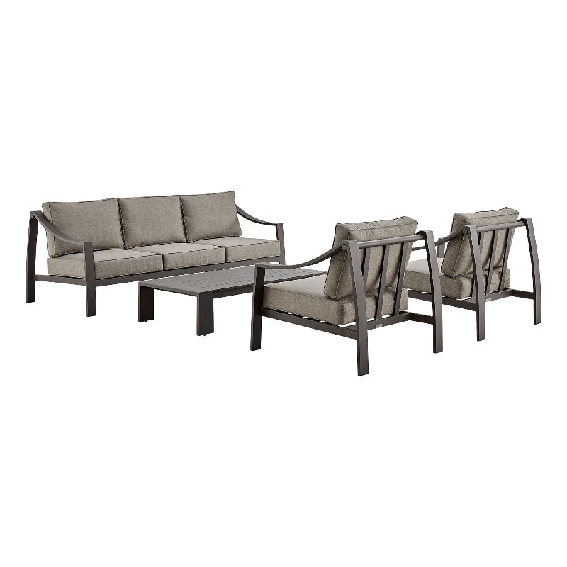 Armen Living Mongo 4-Piece Aluminum Outdoor Patio Furniture Set in Brown/Beige