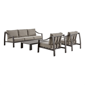Armen Living Mongo 4-Piece Aluminum Outdoor Patio Furniture Set in Brown/Beige