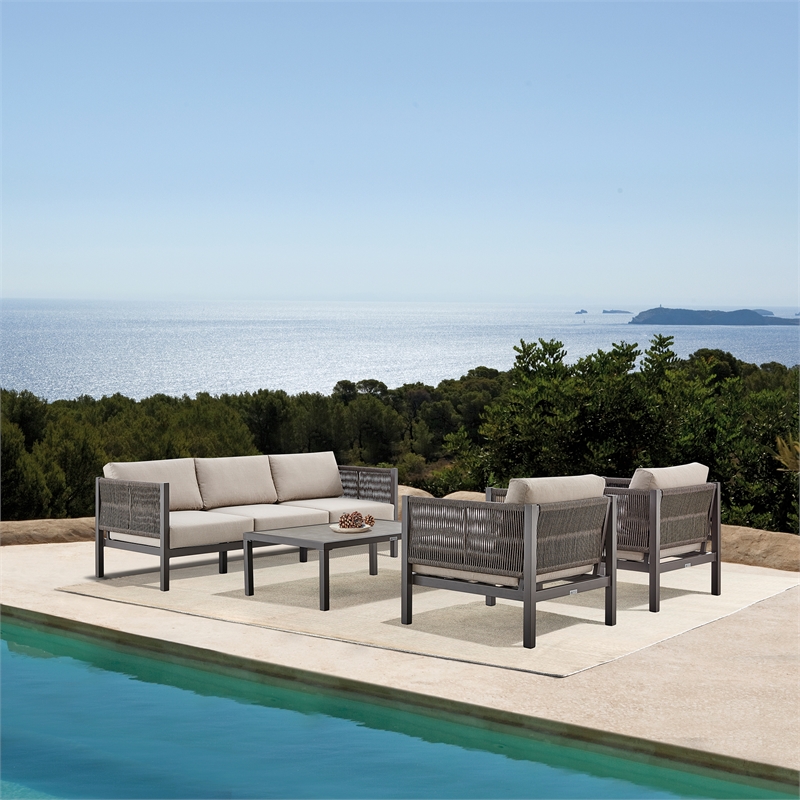 Armen Living Cuffay 4-Piece Fabric Outdoor Patio Furniture Set in Brown