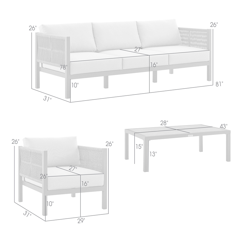 Armen Living Cuffay 4-Piece Fabric Outdoor Patio Furniture Set in Brown