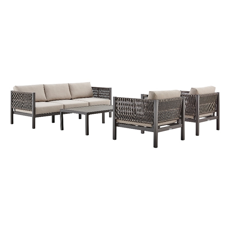 Armen Living Cuffay 4-Piece Fabric Outdoor Patio Furniture Set in Brown