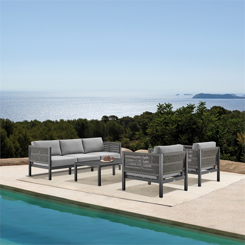 Armen Living Cuffay 4-Piece Fabric Outdoor Patio Furniture Set in Black/Gray