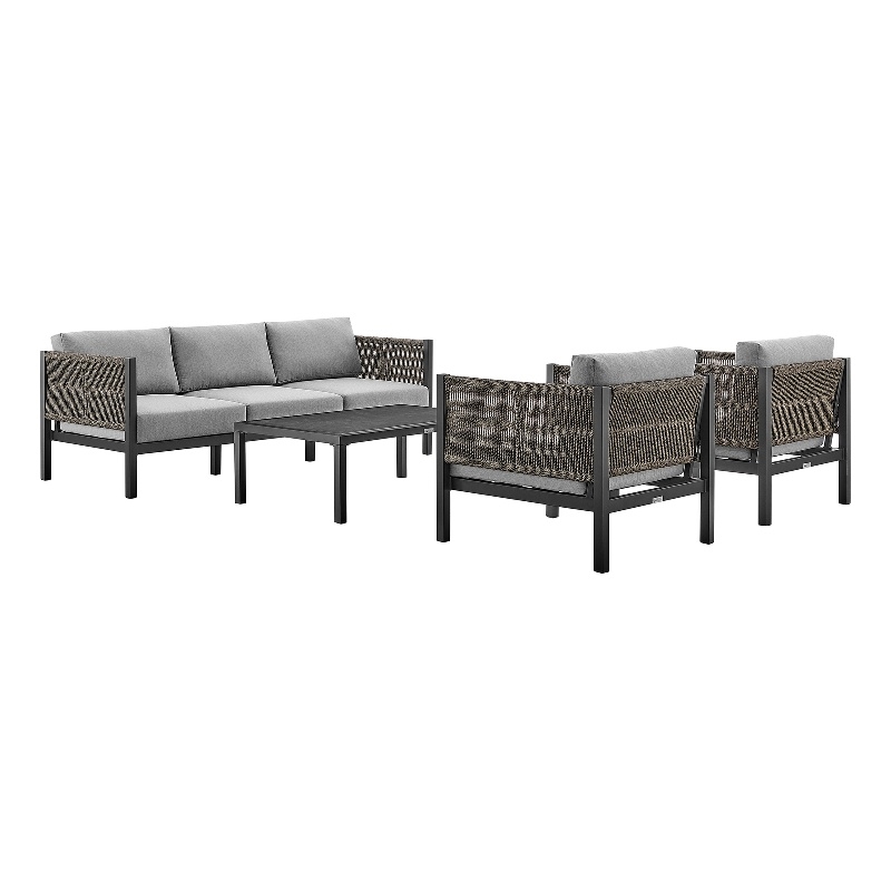 Armen Living Cuffay 4-Piece Fabric Outdoor Patio Furniture Set in Black/Gray