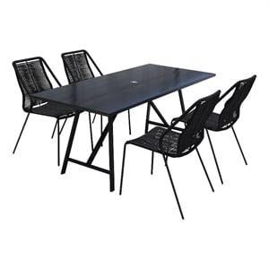 Armen Living Koala and Clip 5-Piece Wood/Metal Dining Set in Dark Wood/Black