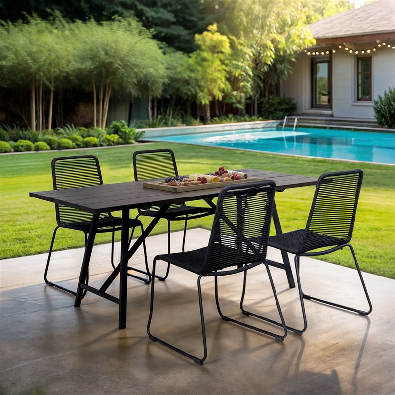 Armen Living Koala and Shasta 5-Piece Wood Dining Set in Dark Wood/Black