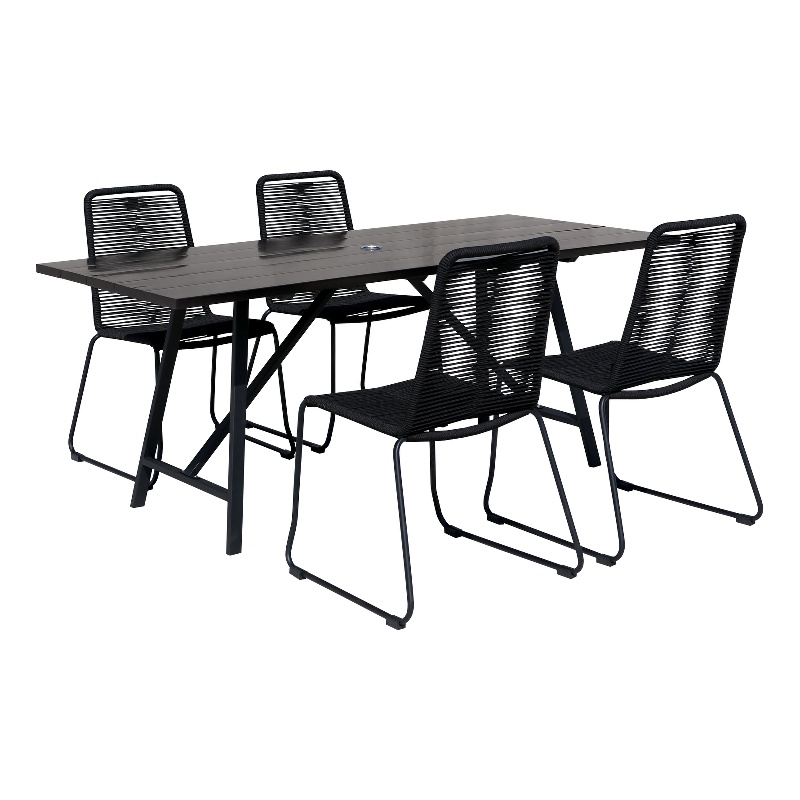 Armen Living Koala and Shasta 5-Piece Wood Dining Set in Dark Wood/Black