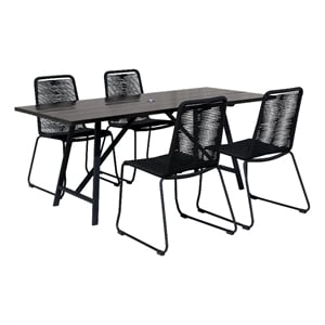 Armen Living Koala and Shasta 5-Piece Wood Dining Set in Dark Wood/Black