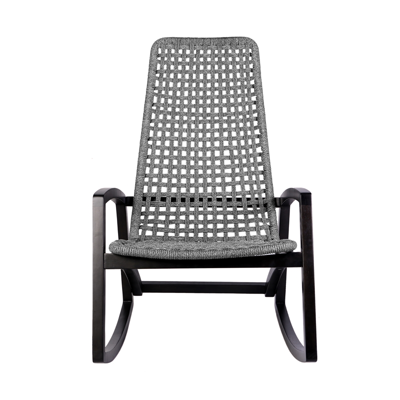 Armen Living Sequoia Wood & Rope Outdoor Patio Rocking Chair in Dark Wood/Gray