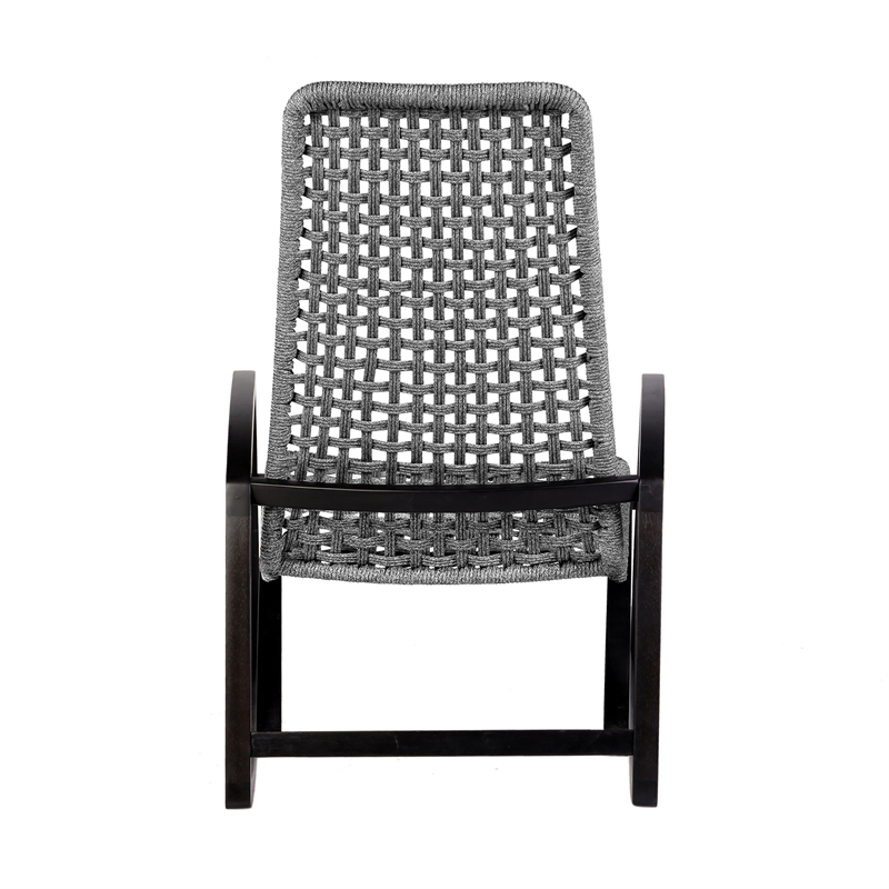 Armen Living Sequoia Wood & Rope Outdoor Patio Rocking Chair in Dark Wood/Gray