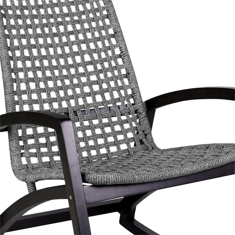 Armen Living Sequoia Wood & Rope Outdoor Patio Rocking Chair in Dark Wood/Gray