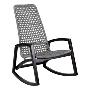Armen Living Sequoia Wood & Rope Outdoor Patio Rocking Chair in Dark Wood/Gray