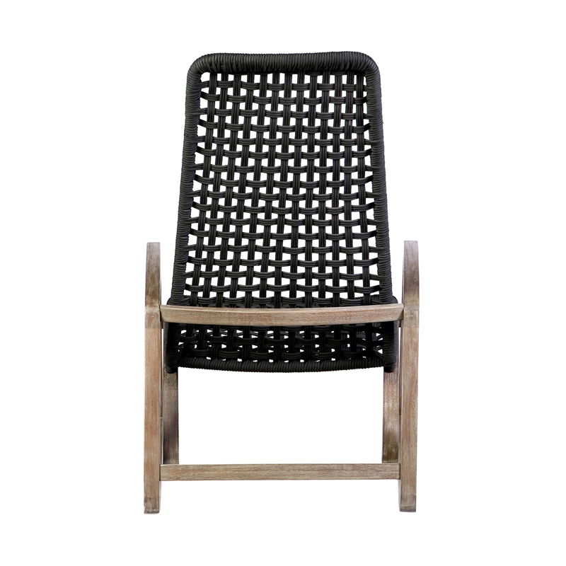 Armen Living Sequoia Wood & Rope Outdoor Patio Rocking Chair in Natural/Charcoal