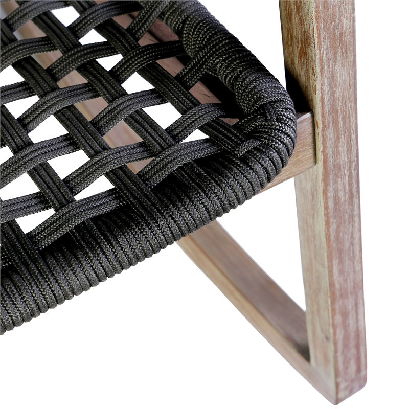 Armen Living Sequoia Wood & Rope Outdoor Patio Rocking Chair in Natural/Charcoal