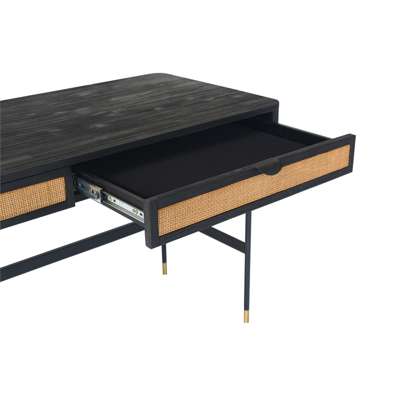 Saratoga 2 Drawer Desk in Black Acacia with Rattan