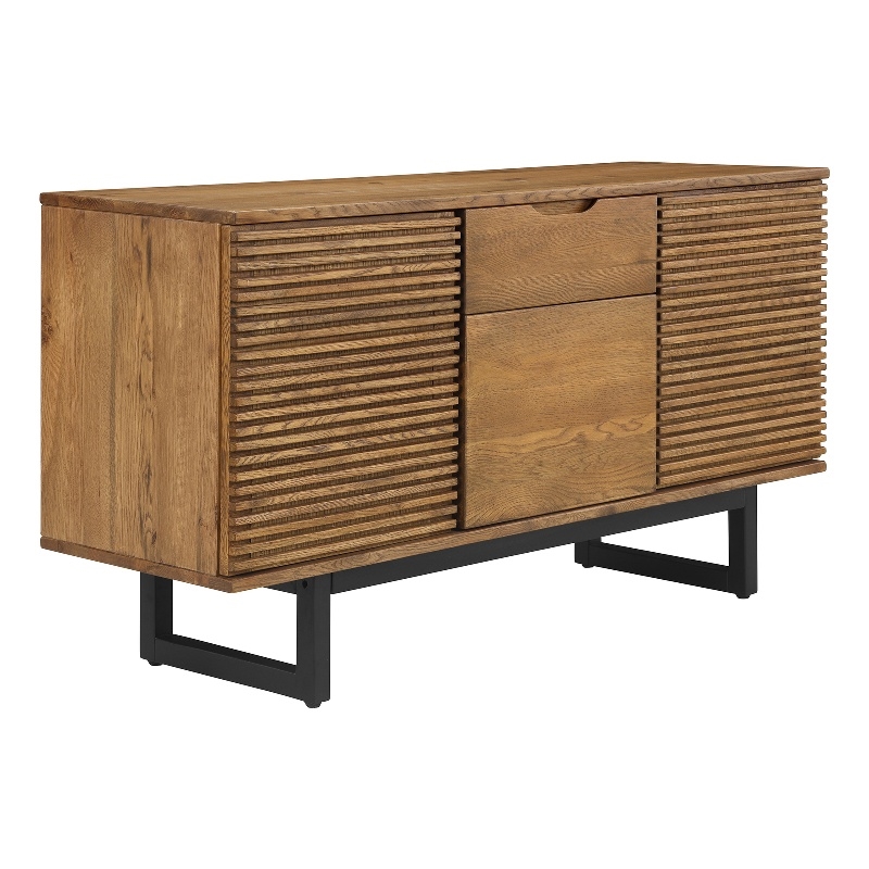 Armen Living Aldo 3-Door Modern Wood Sideboard Buffet Cabinet in Brown/Black