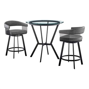 Armen Living Naomi and Chelsea 3-Piece Faux Leather Dining Set in Gray/Black