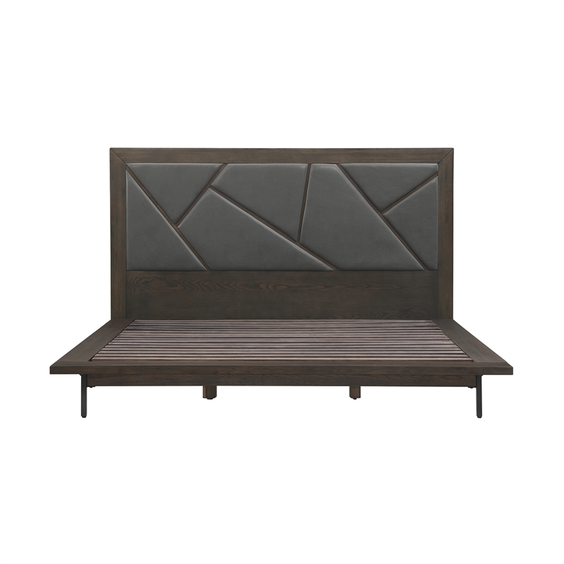 Armen Living Marquis 4PC Wood King Size Platform Bedroom Set w/Headboard in Oak