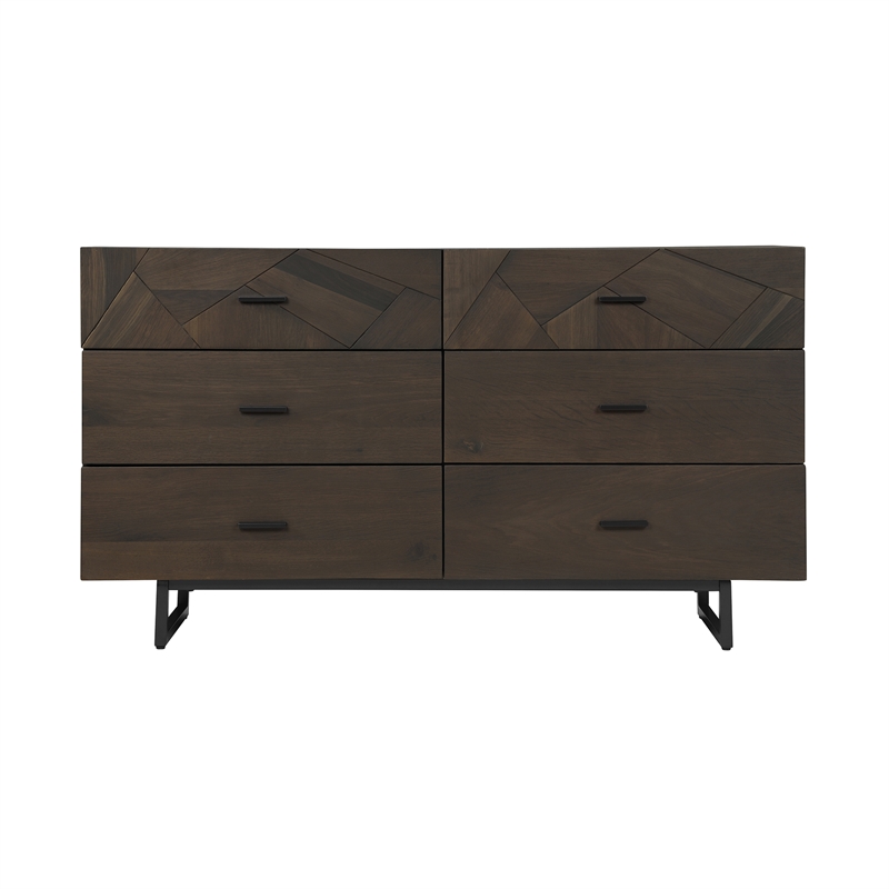 Armen Living Marquis 4PC Wood King Size Platform Bedroom Set w/Headboard in Oak