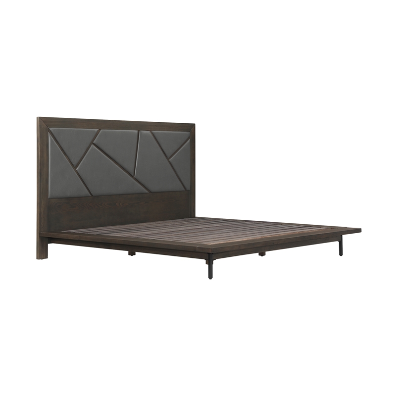 Armen Living Marquis 4PC Wood King Size Platform Bedroom Set w/Headboard in Oak