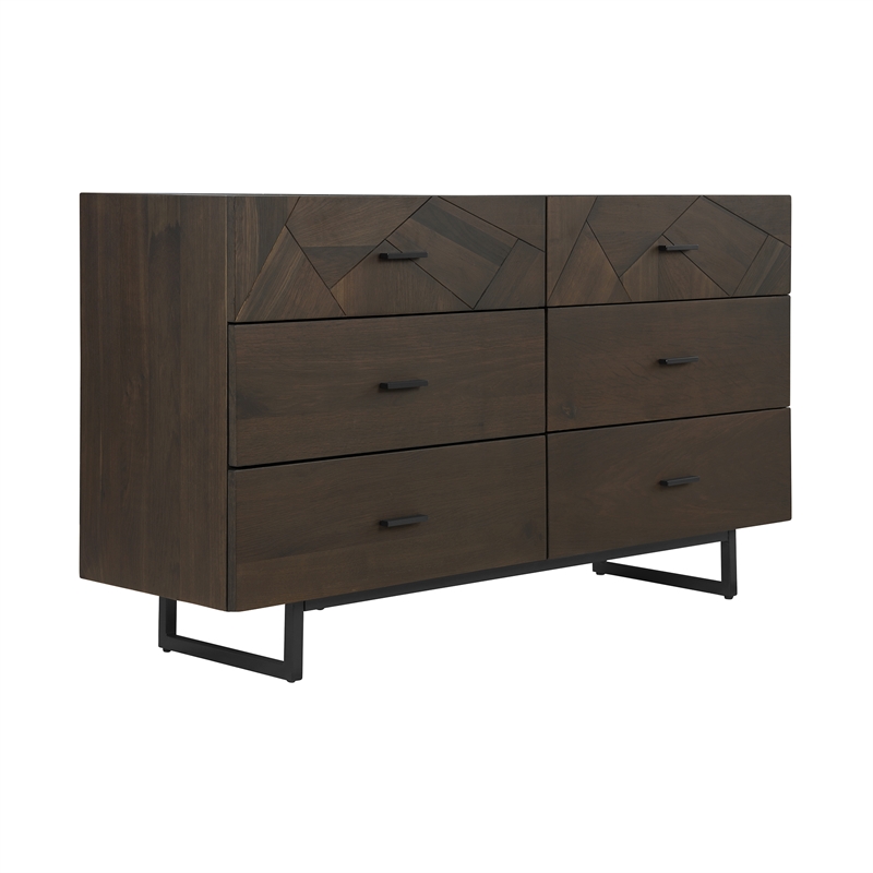 Armen Living Marquis 4PC Wood King Size Platform Bedroom Set w/Headboard in Oak