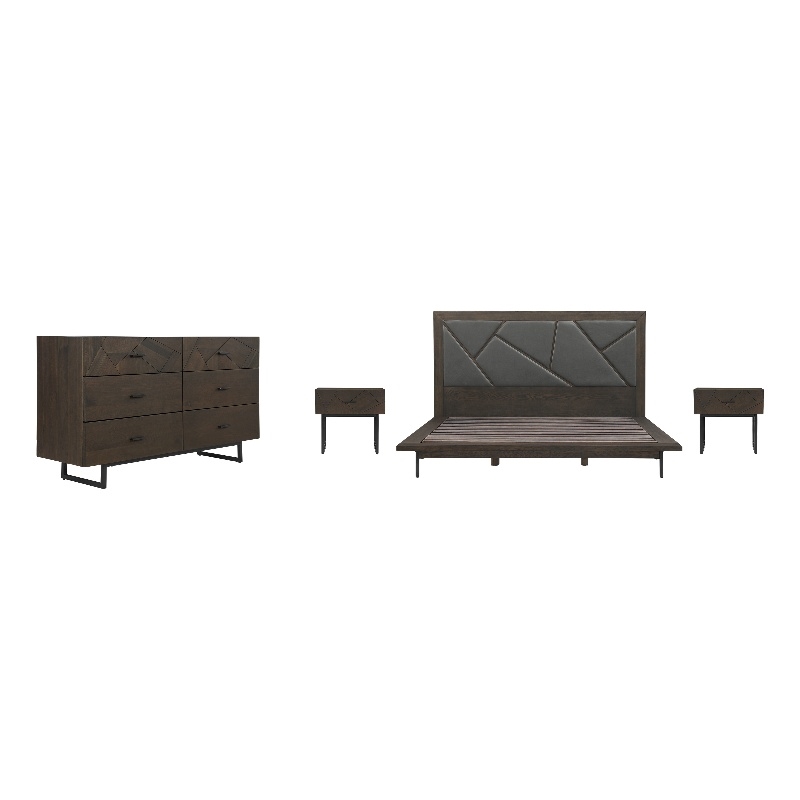 Armen Living Marquis 4PC Wood King Size Platform Bedroom Set w/Headboard in Oak